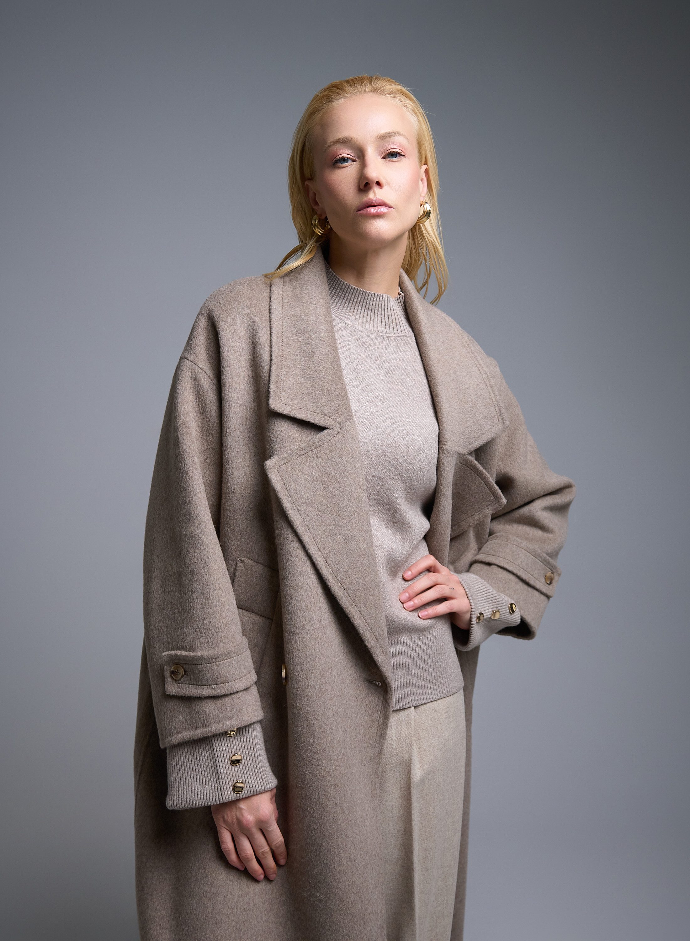 Taupe double breasted Coat Viclolo - 2