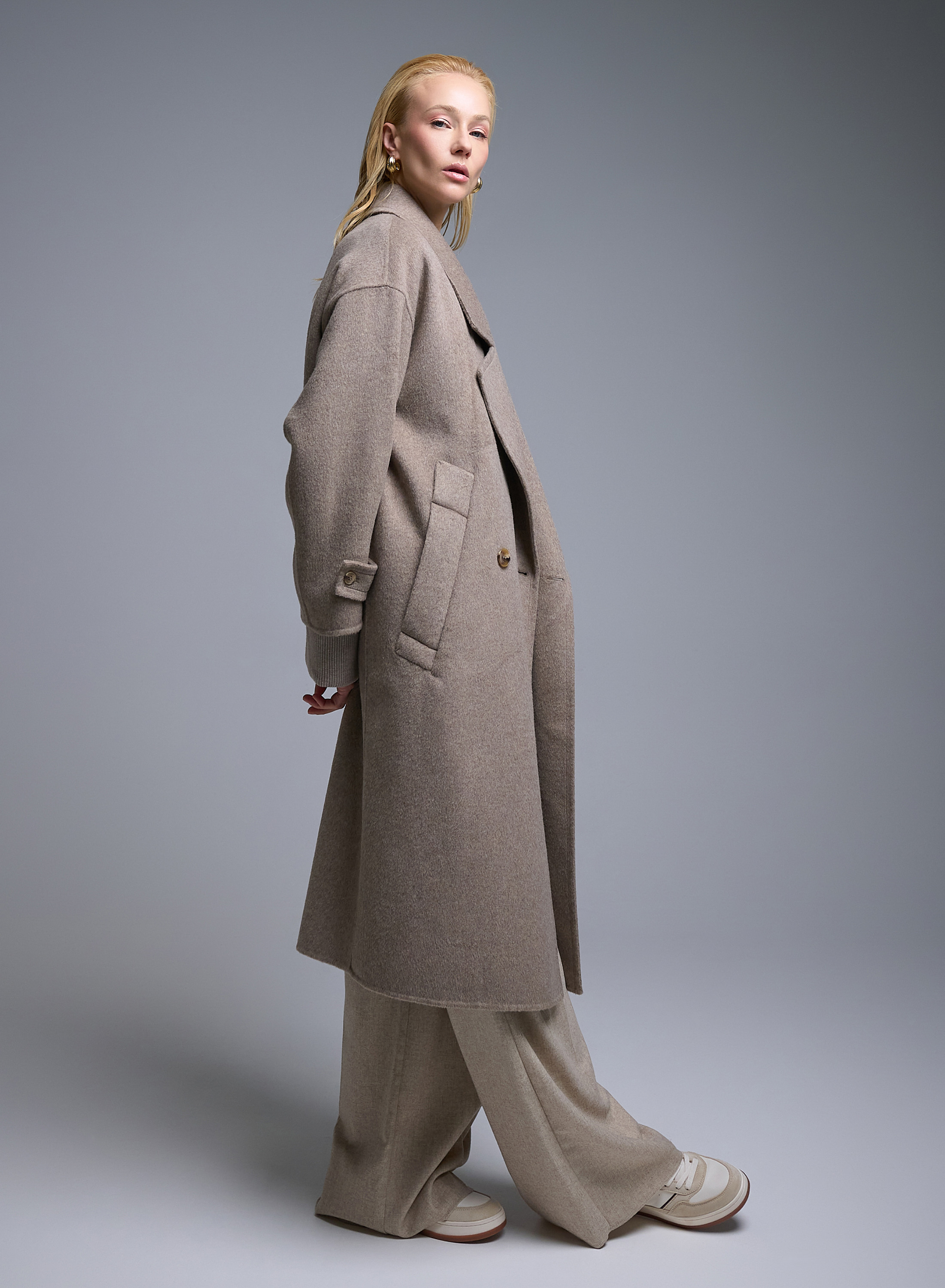 Taupe double breasted Coat Viclolo - 4