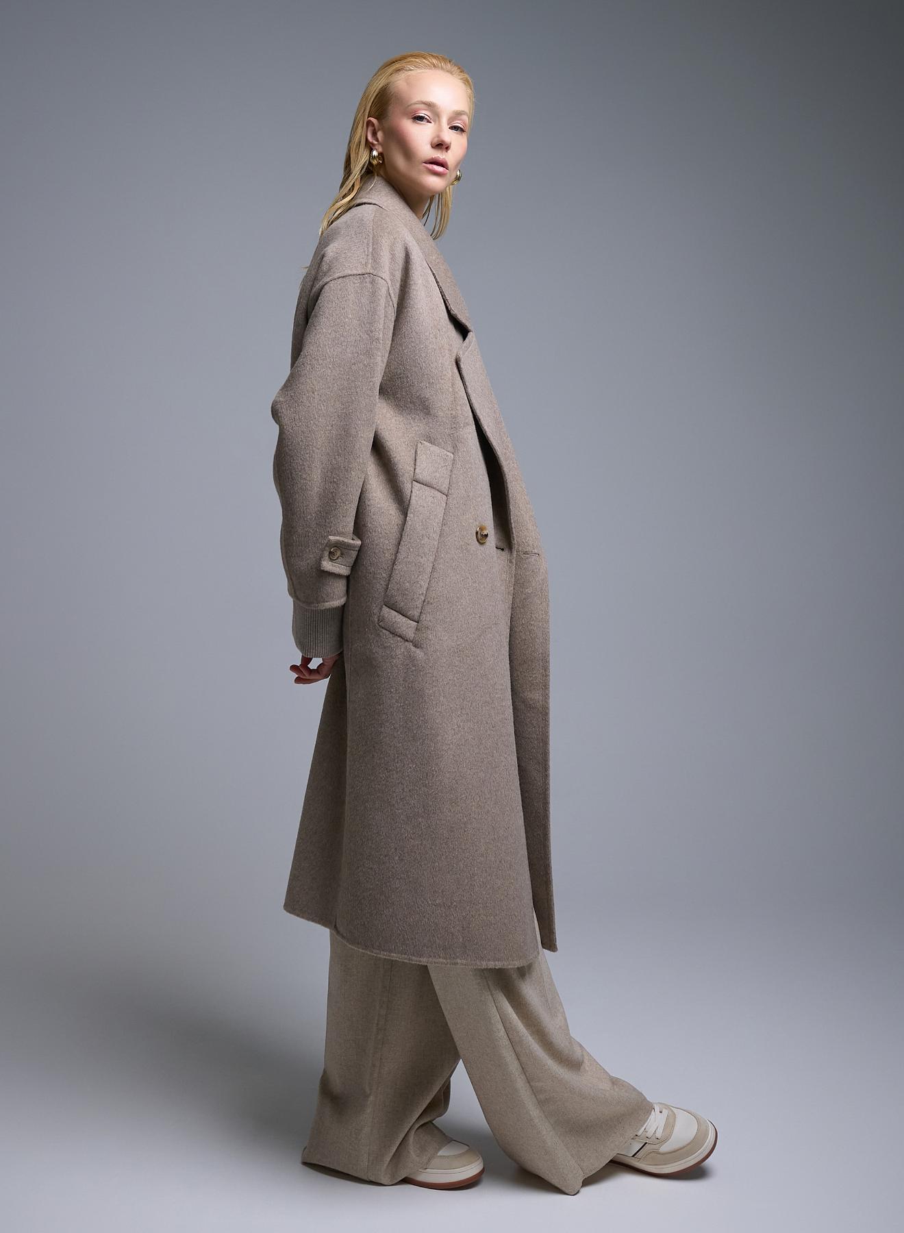 Taupe double breasted Coat Viclolo - 5