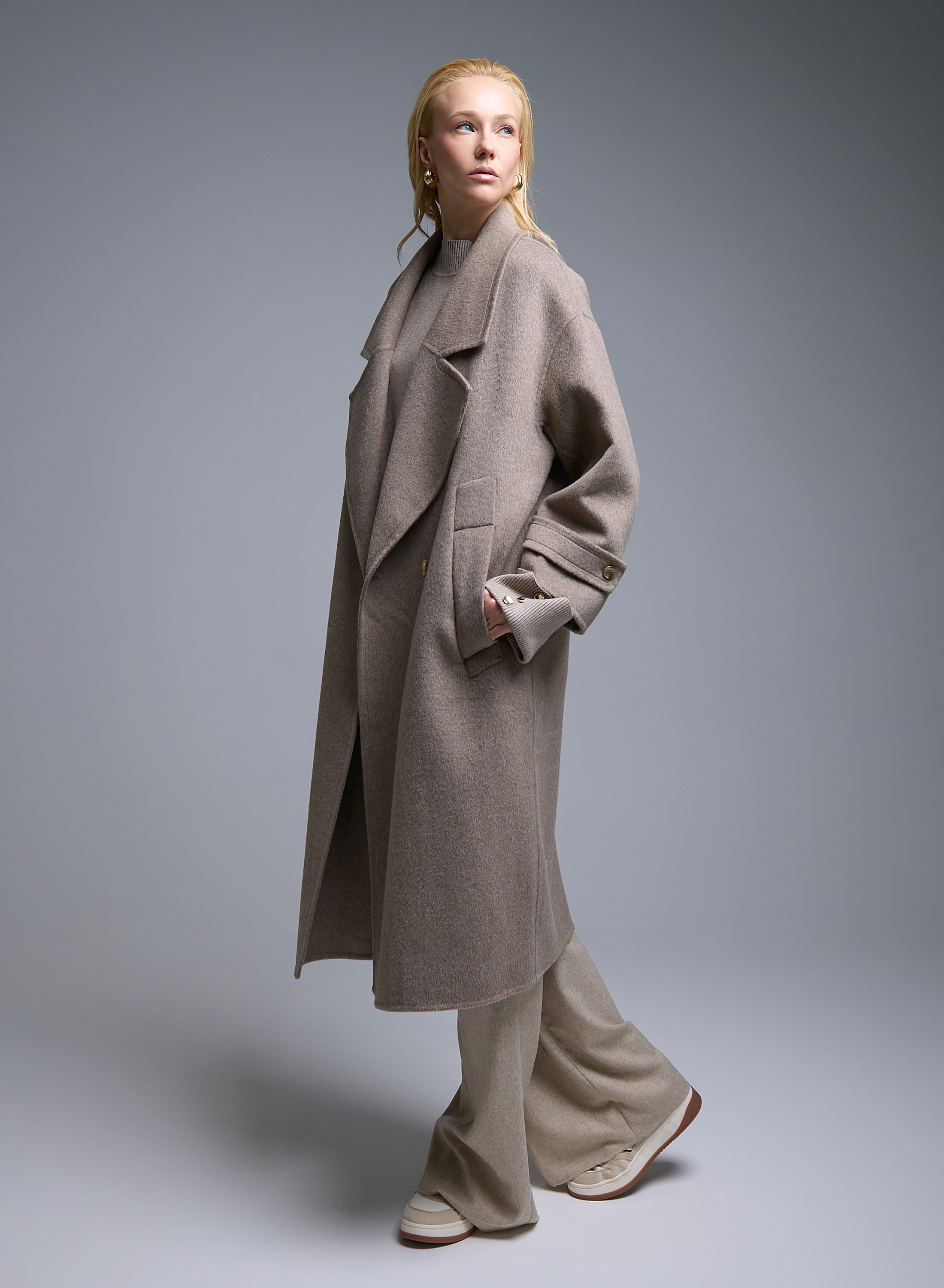 Taupe double breasted Coat Viclolo - 6