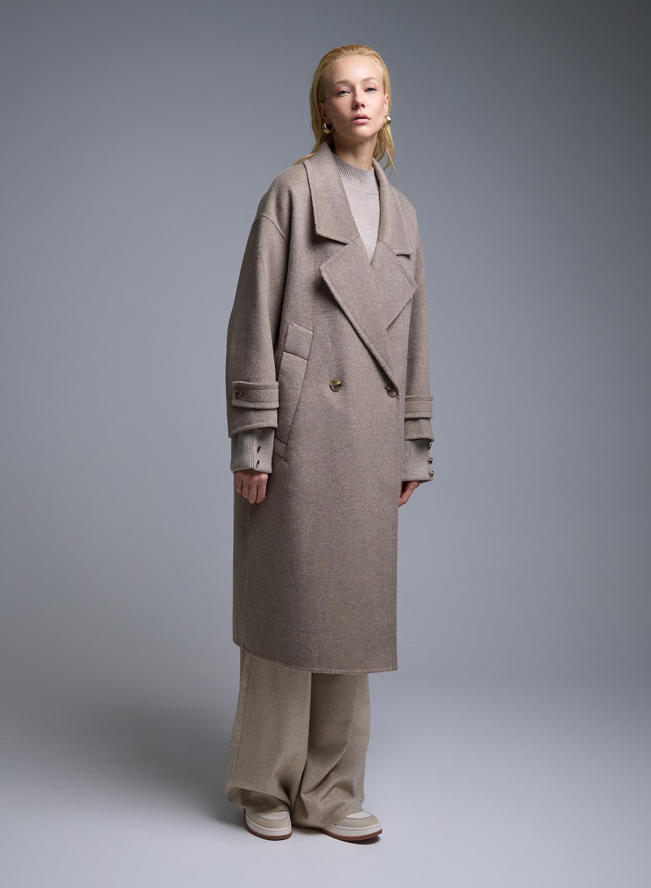 Taupe double breasted Coat Viclolo - 2