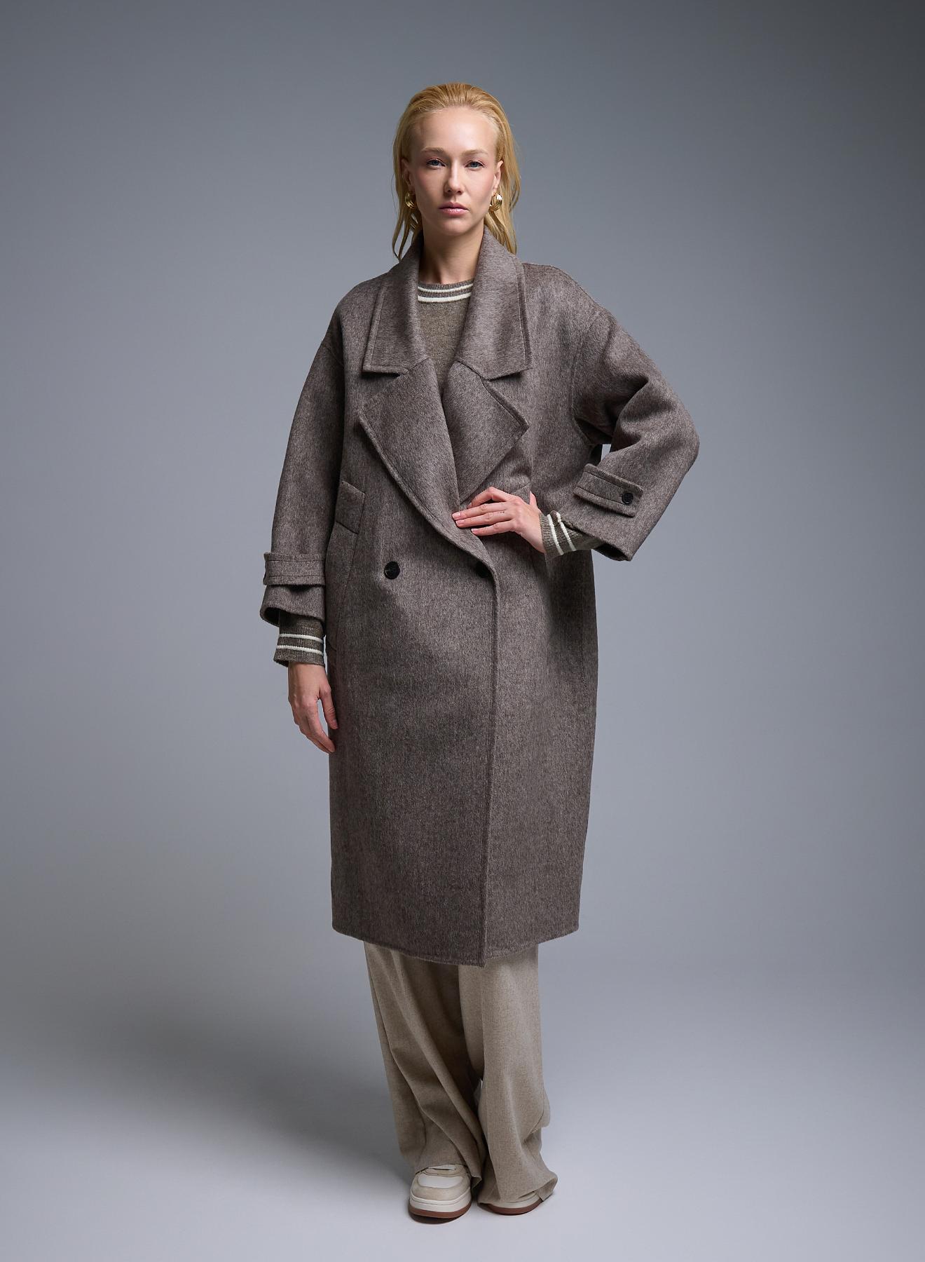 Taupe double breasted Coat Viclolo - 4