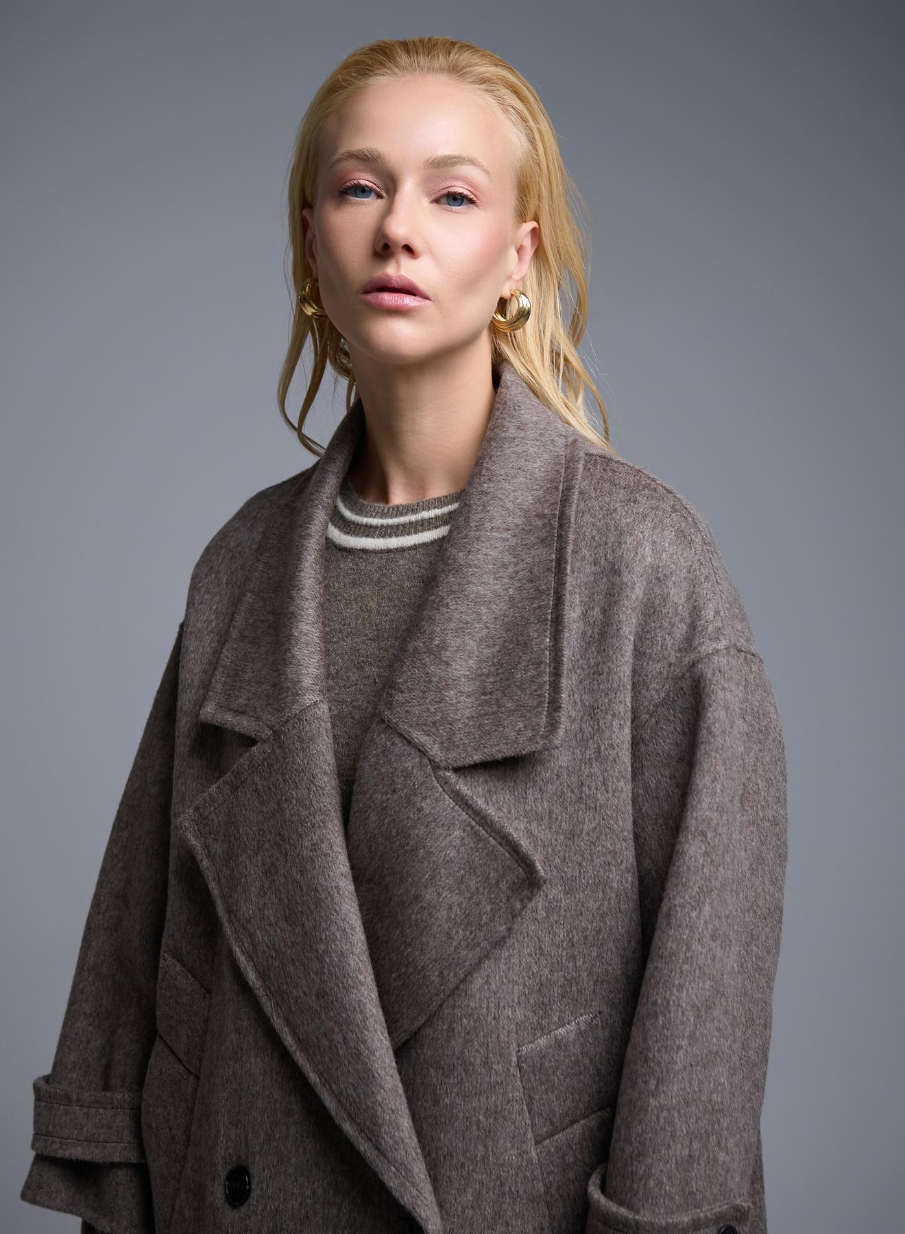 Taupe double breasted Coat Viclolo - 2