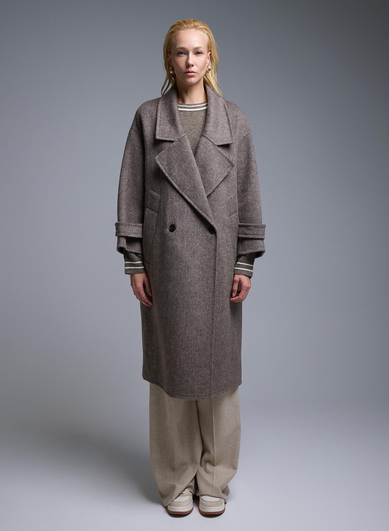 Taupe double breasted Coat Viclolo - 1