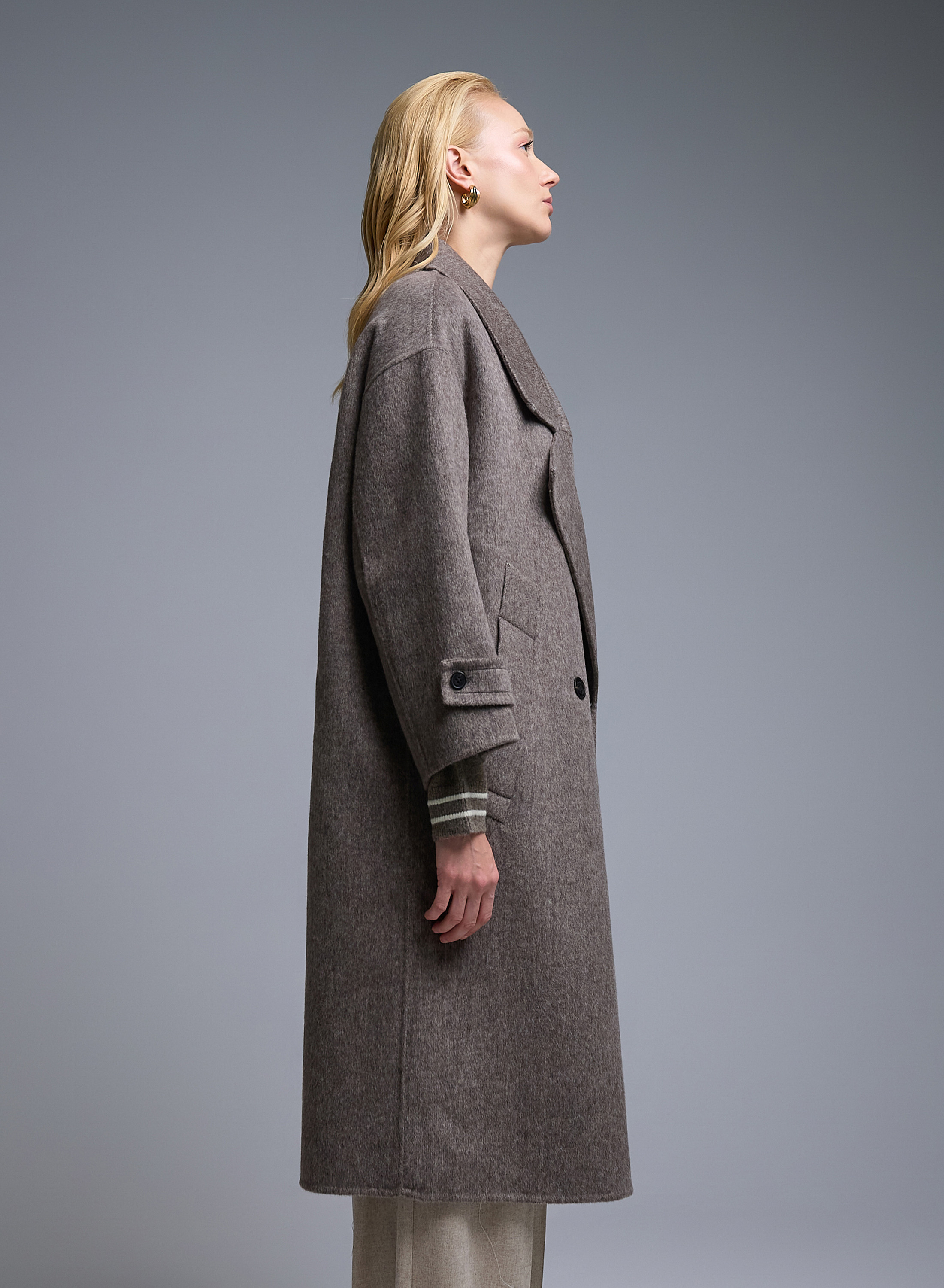 Taupe double breasted Coat Viclolo - 2