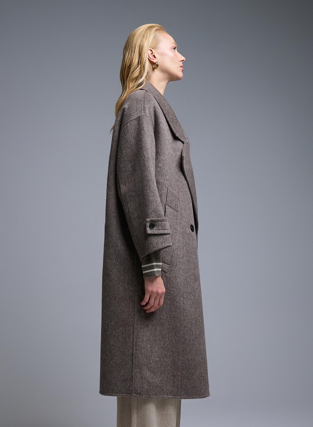 Taupe double breasted Coat Viclolo - 3
