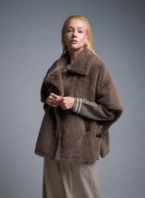 Taupe eco fur Jacket with short sleeves Motel - 50973