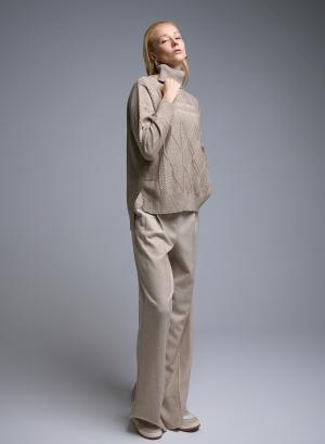 Taupe  turtleneck Sweater with textured details See - 50865