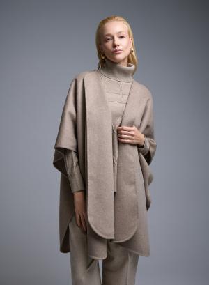 Taupe Cape with round neckline Milla - 51001
