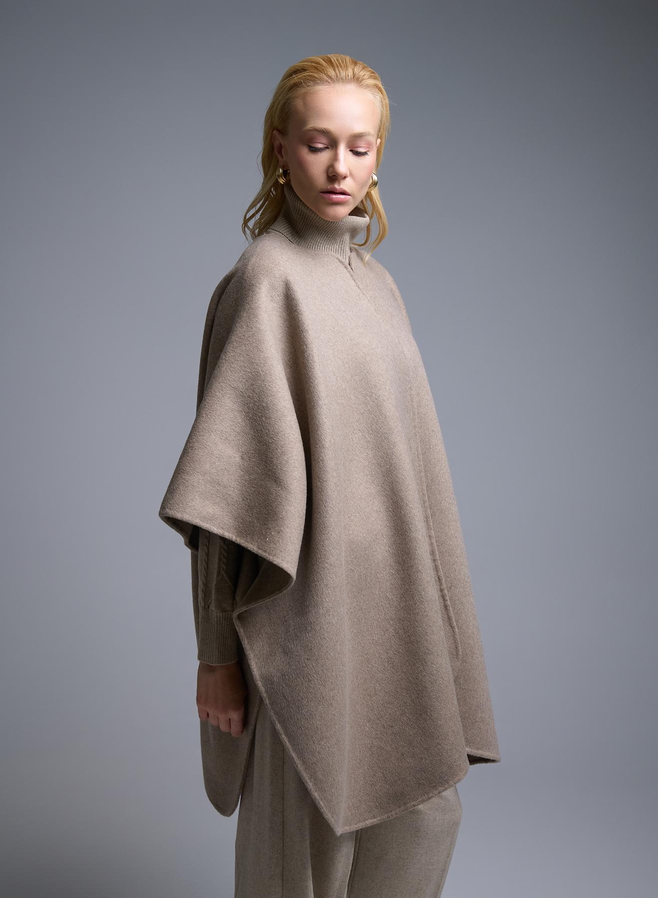 Taupe Cape with round neckline Milla - 4