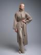 Taupe belted Coat with round neckline, front pockets and with side slits Milla - 1