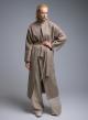 Taupe belted Coat with round neckline, front pockets and with side slits Milla - 0