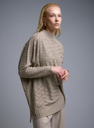 Taupe oversized high neck Sweater with textured details See - 50875
