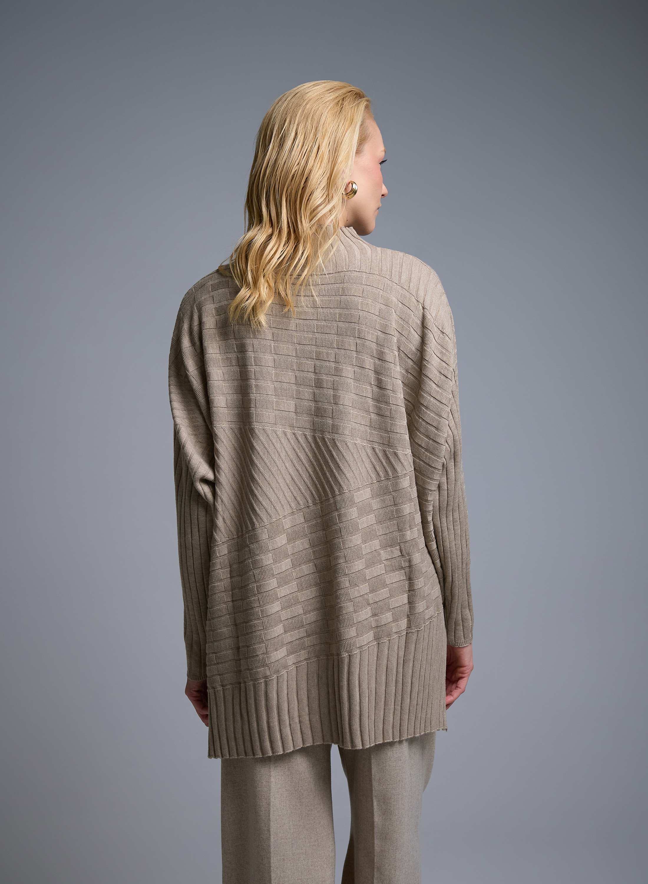 Taupe oversized high neck Sweater with textured details See - 3