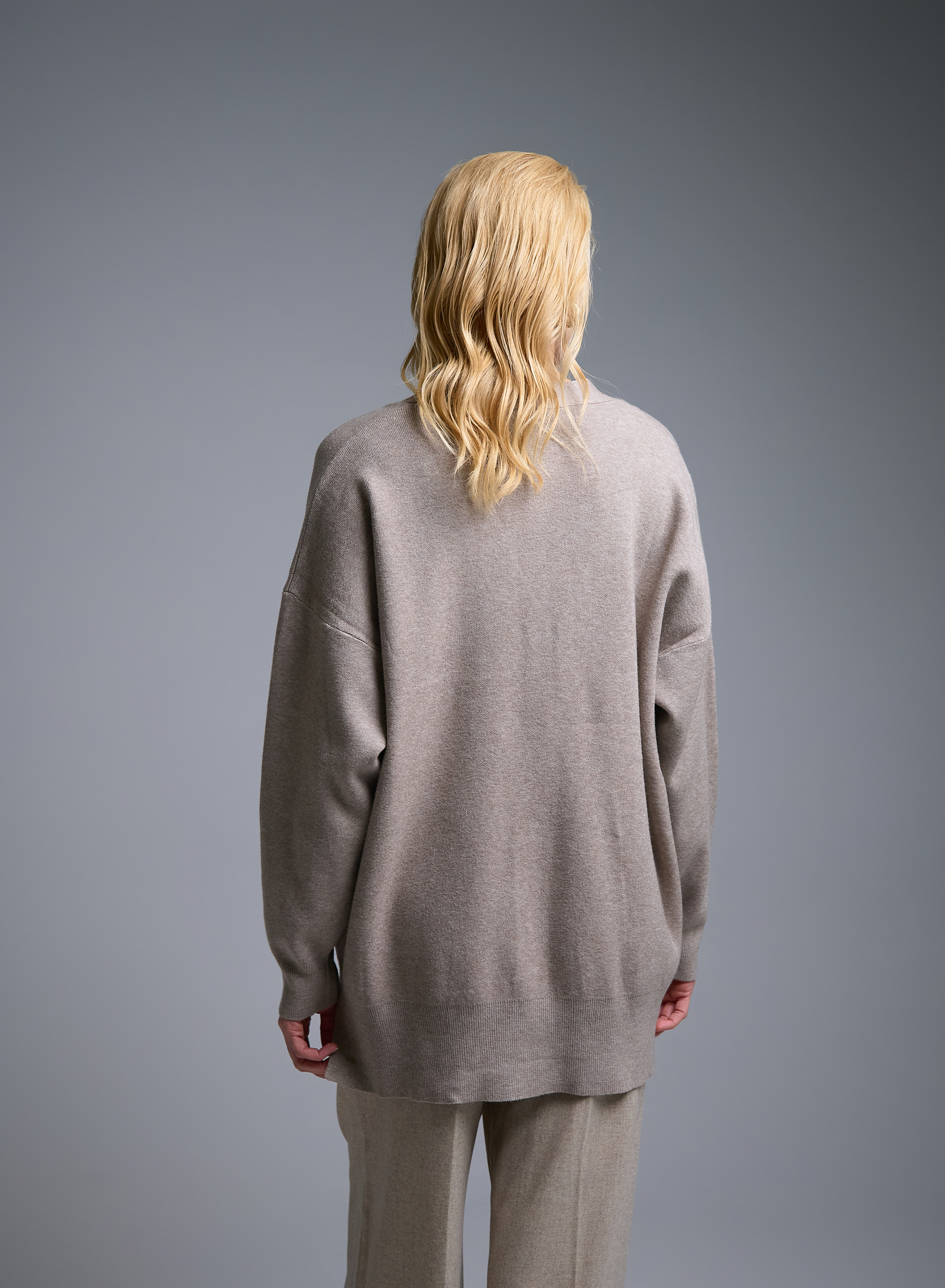 Taupe Cardigan with V neckline and with golden buttons Lara - 5
