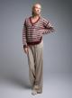 Beige-Bordeaux striped Sweater with V aneckline and with sequins La Liberta - 4