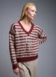 Beige-Bordeaux striped Sweater with V aneckline and with sequins La Liberta - 1