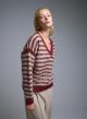 Beige-Bordeaux striped Sweater with V aneckline and with sequins La Liberta - 0
