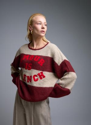 Beige-Bordeaux Sweater amour with round aneckline La Liberta - 51056