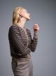 Taupe-Black Knitted Cardigan with stripes and with golden buttons Lara - 2