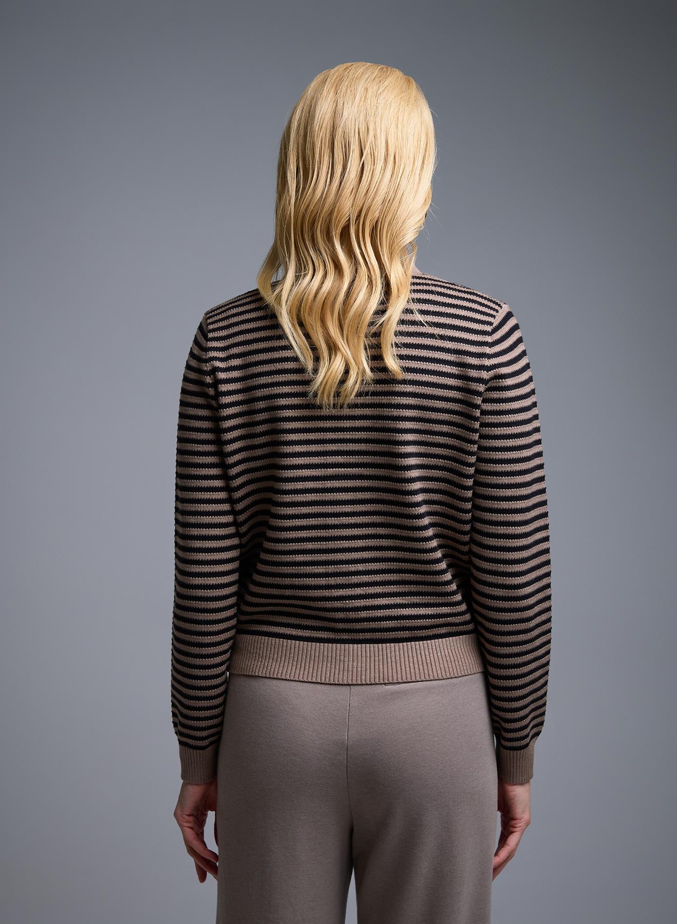Taupe-Black Knitted Cardigan with stripes and with golden buttons Lara - 4