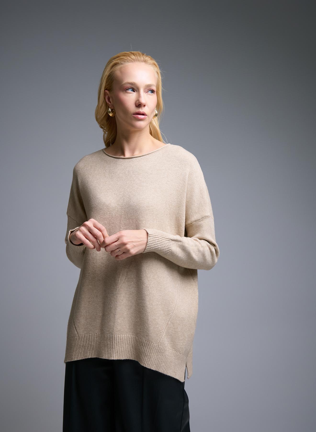 Beige Sweater with side slits La Liberta - 2