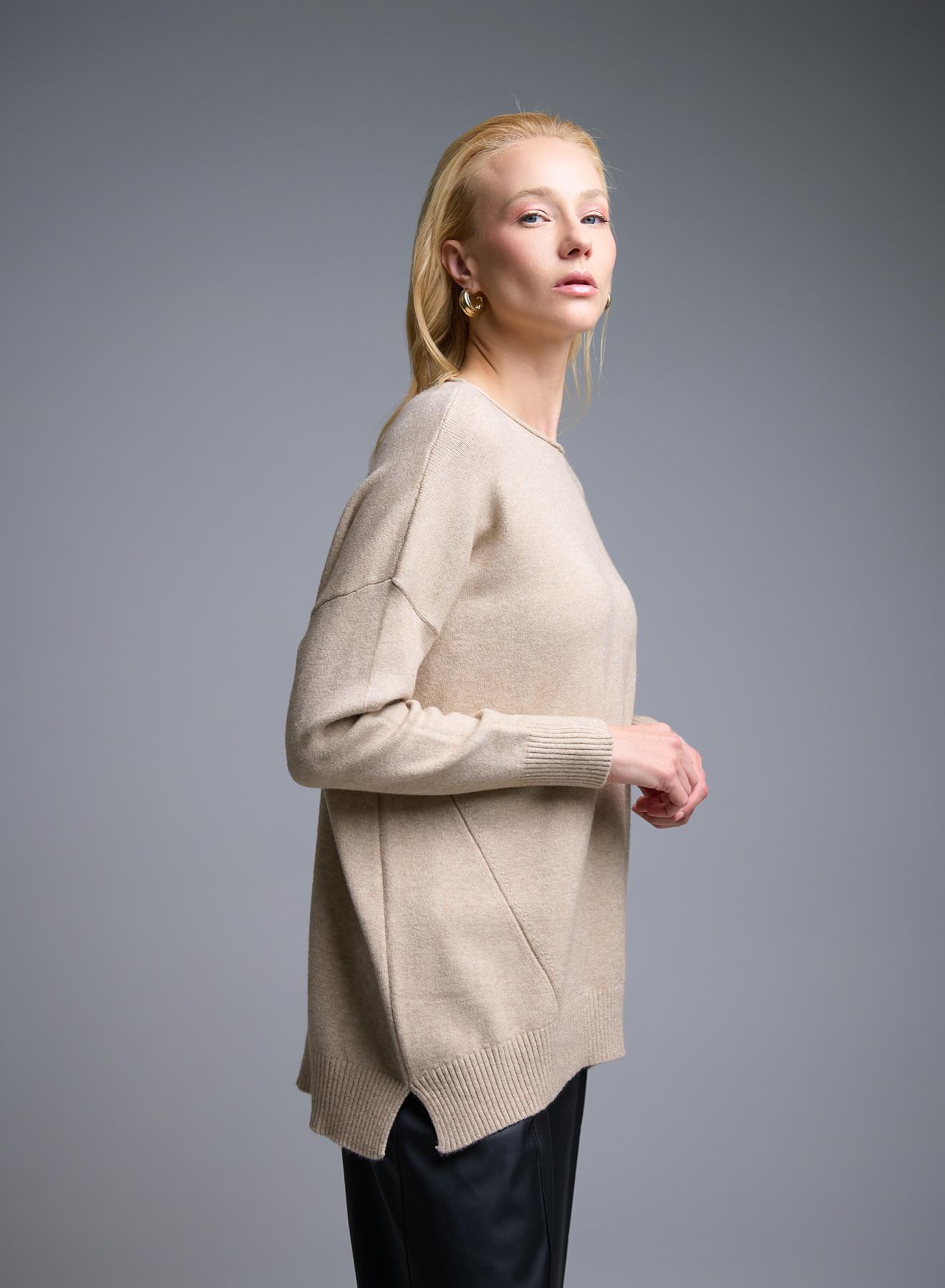 Beige Sweater with side slits La Liberta - 5