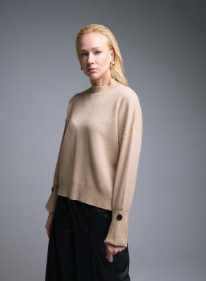 Camel high neck Sweater with turned up sleeves and lurex details La Liberta - 51226