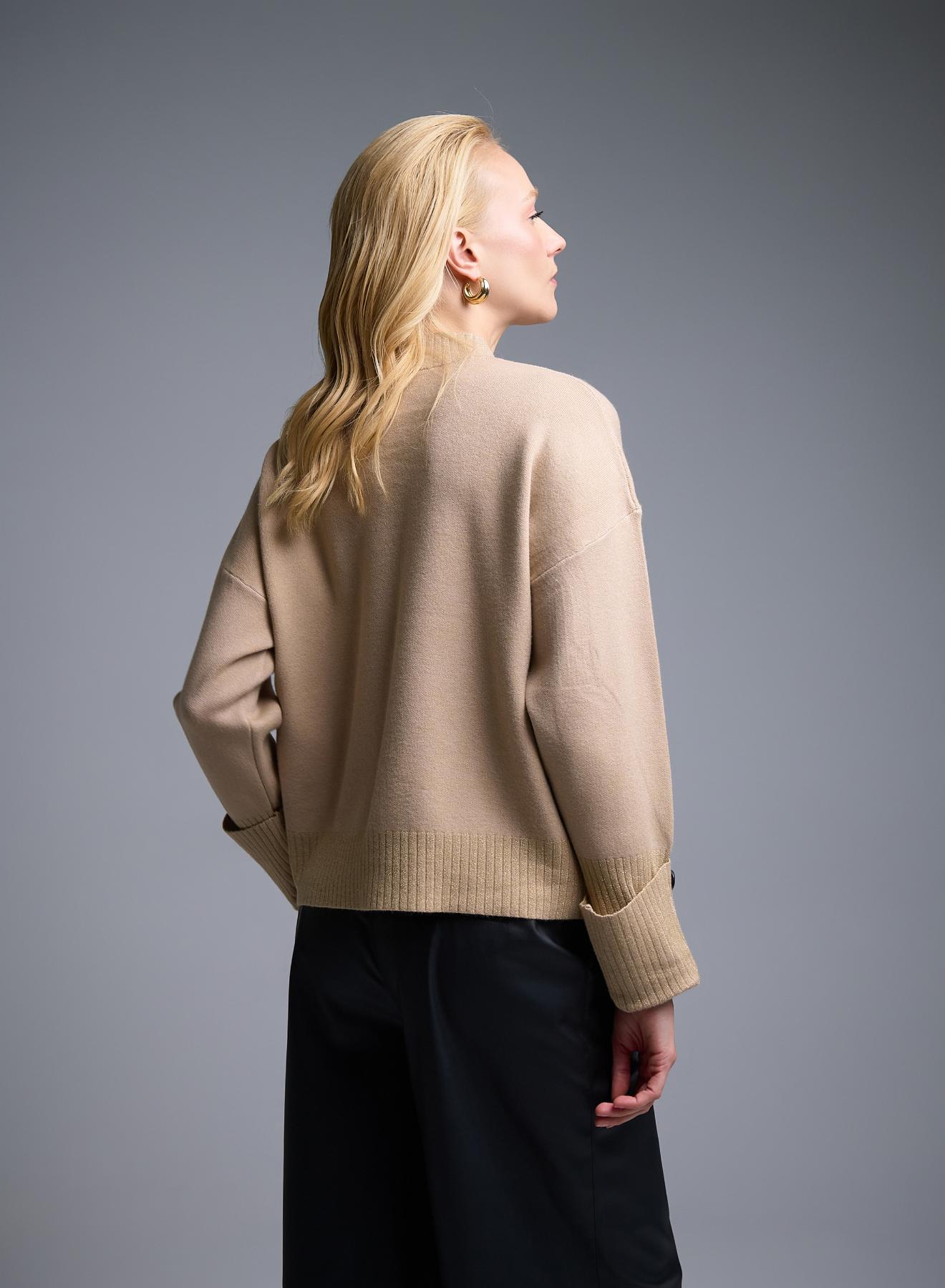 Camel high neck Sweater with turned up sleeves and lurex details La Liberta - 4