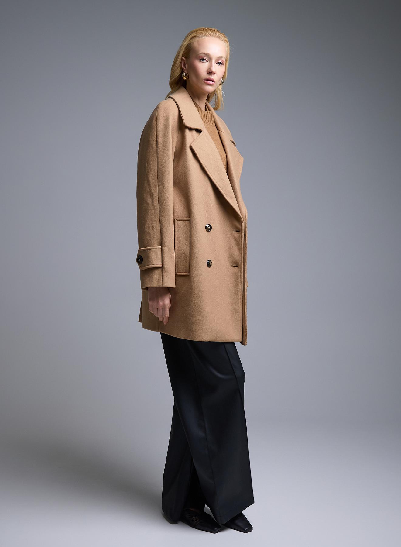 Camel short double breasted Coat Motel - 3