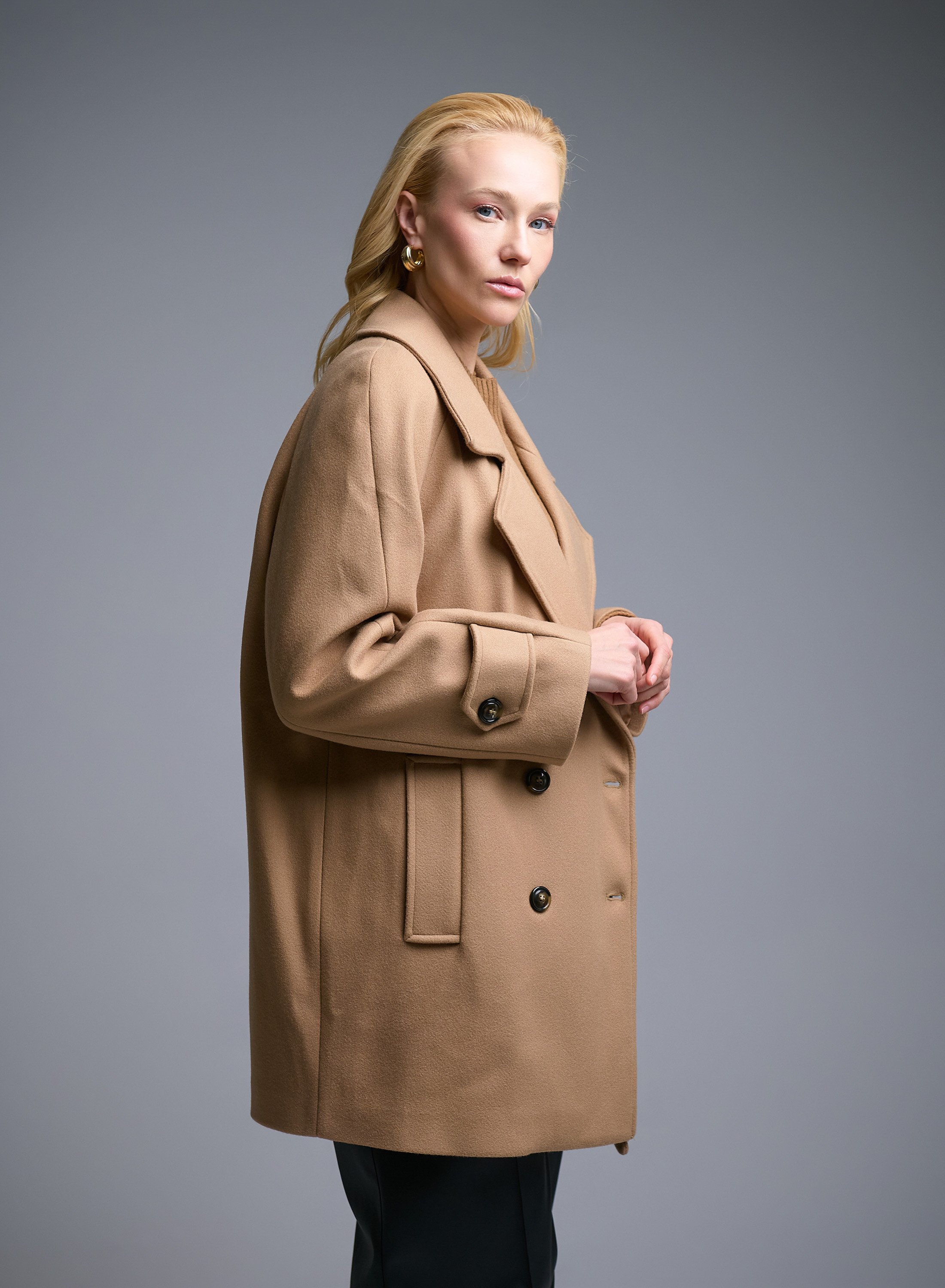 Camel short double breasted Coat Motel - 4
