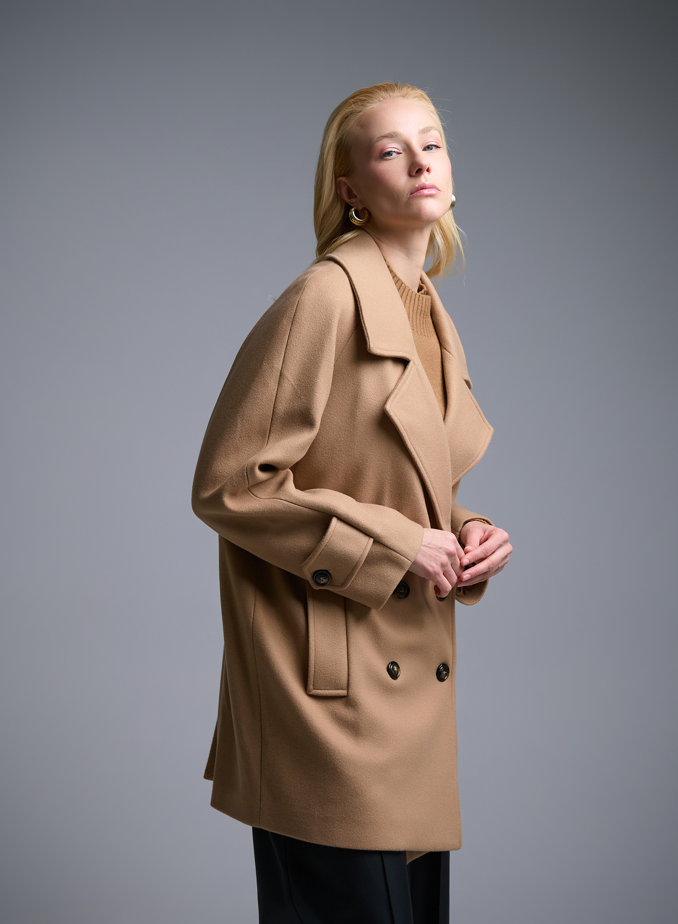 Camel short double breasted Coat Motel - 5