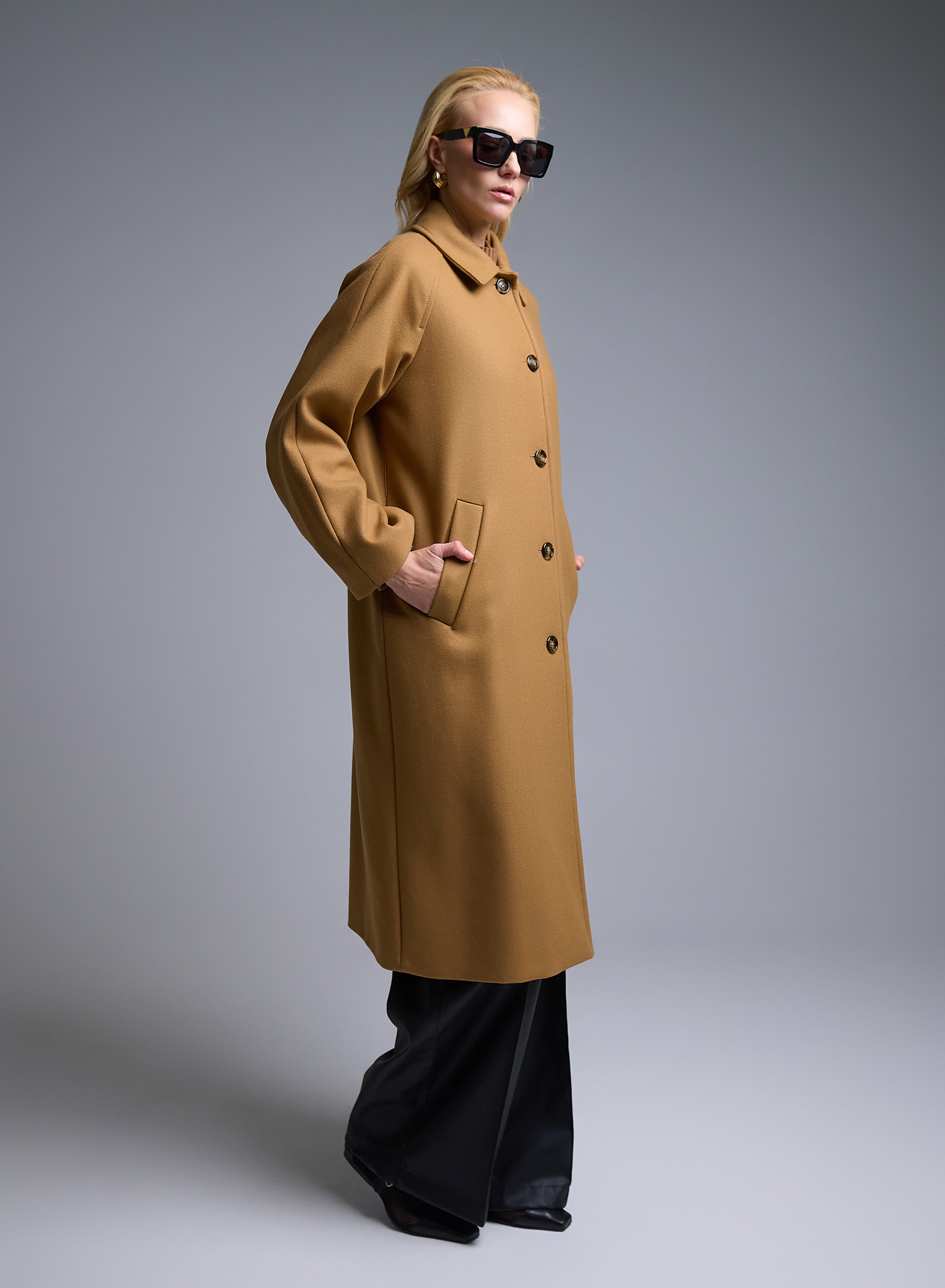 Κάμελ μάλλινο Παλτό με ζώνη Emme Marella - 3