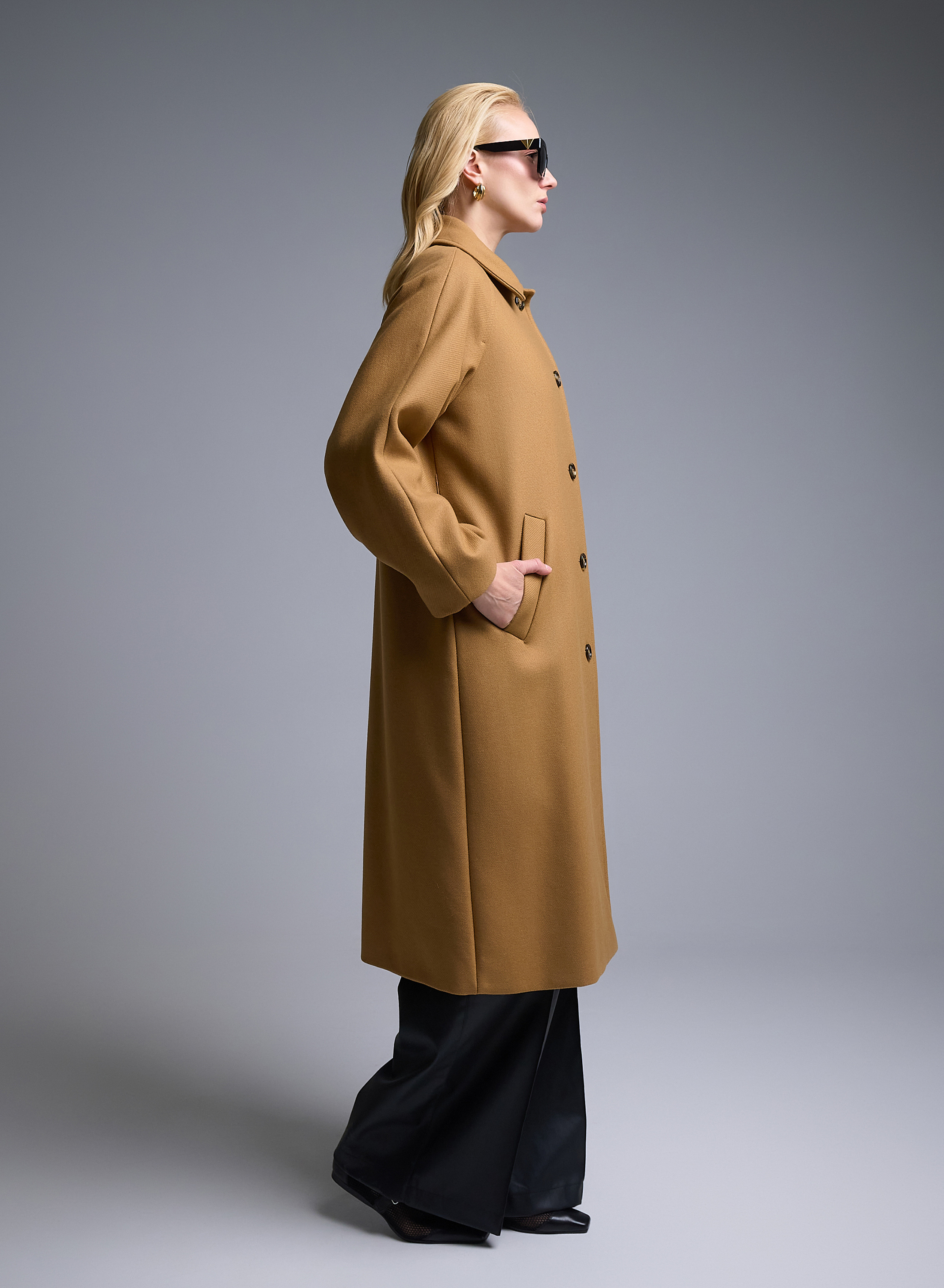 Κάμελ μάλλινο Παλτό με ζώνη Emme Marella - 4