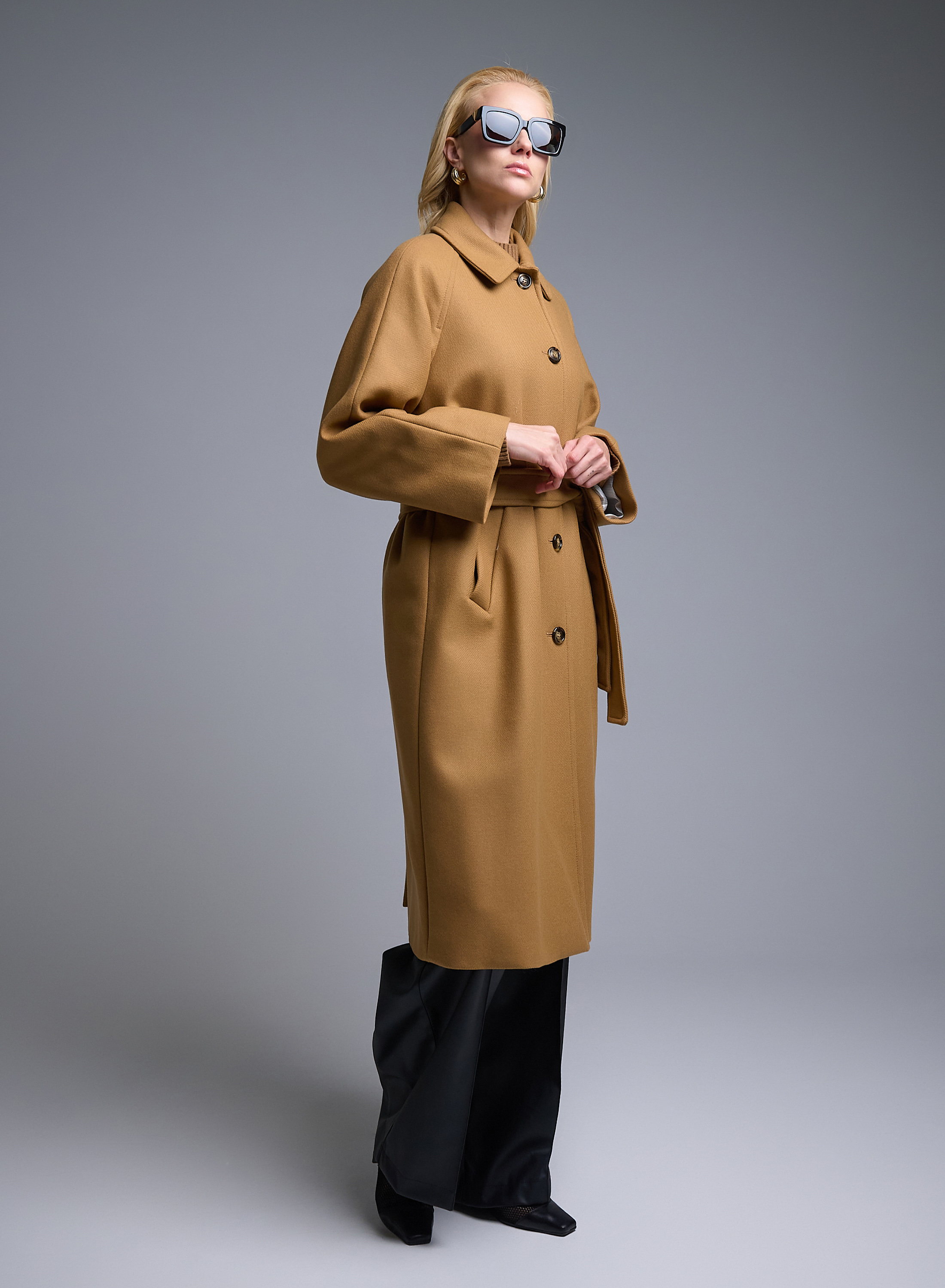 Κάμελ μάλλινο Παλτό με ζώνη Emme Marella - 6