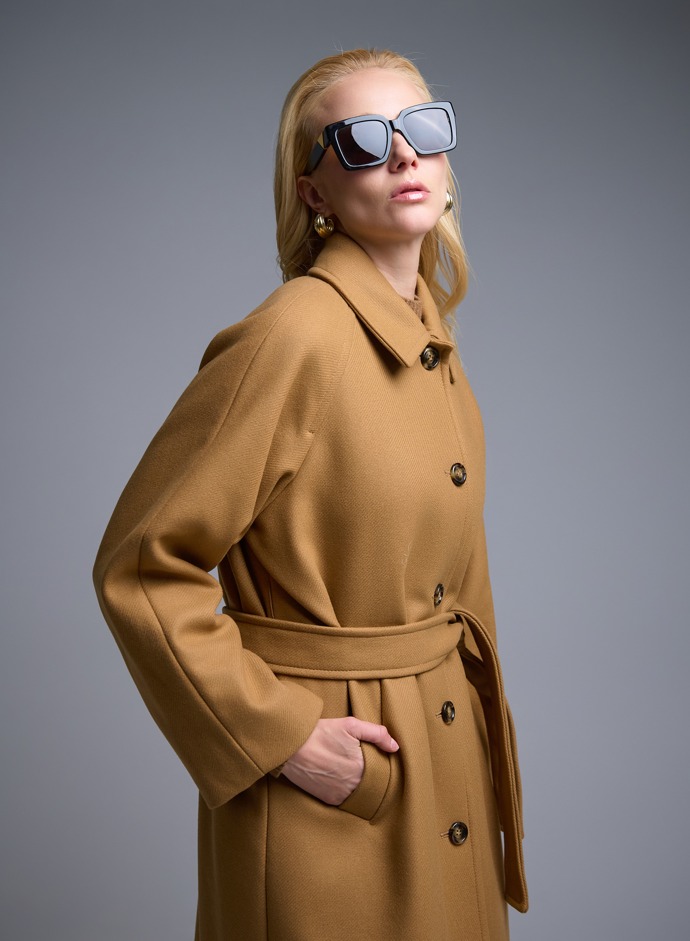 Κάμελ μάλλινο Παλτό με ζώνη Emme Marella - 7