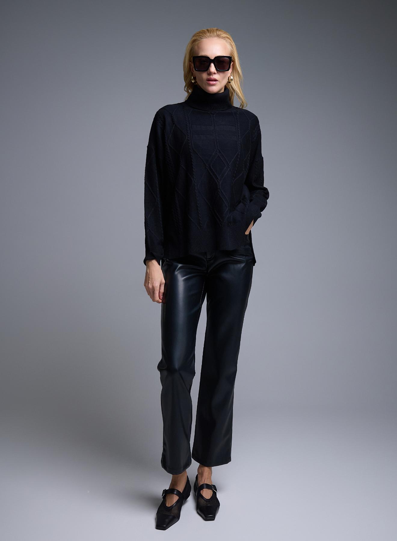 Μαύρο Πουλόβερ ζιβάγκο με ανάγλυφες λεπτομέρειες See - 3