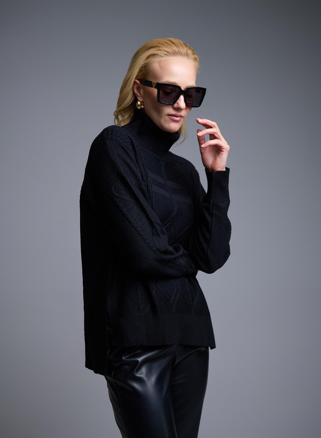 Μαύρο Πουλόβερ ζιβάγκο με ανάγλυφες λεπτομέρειες See - 5