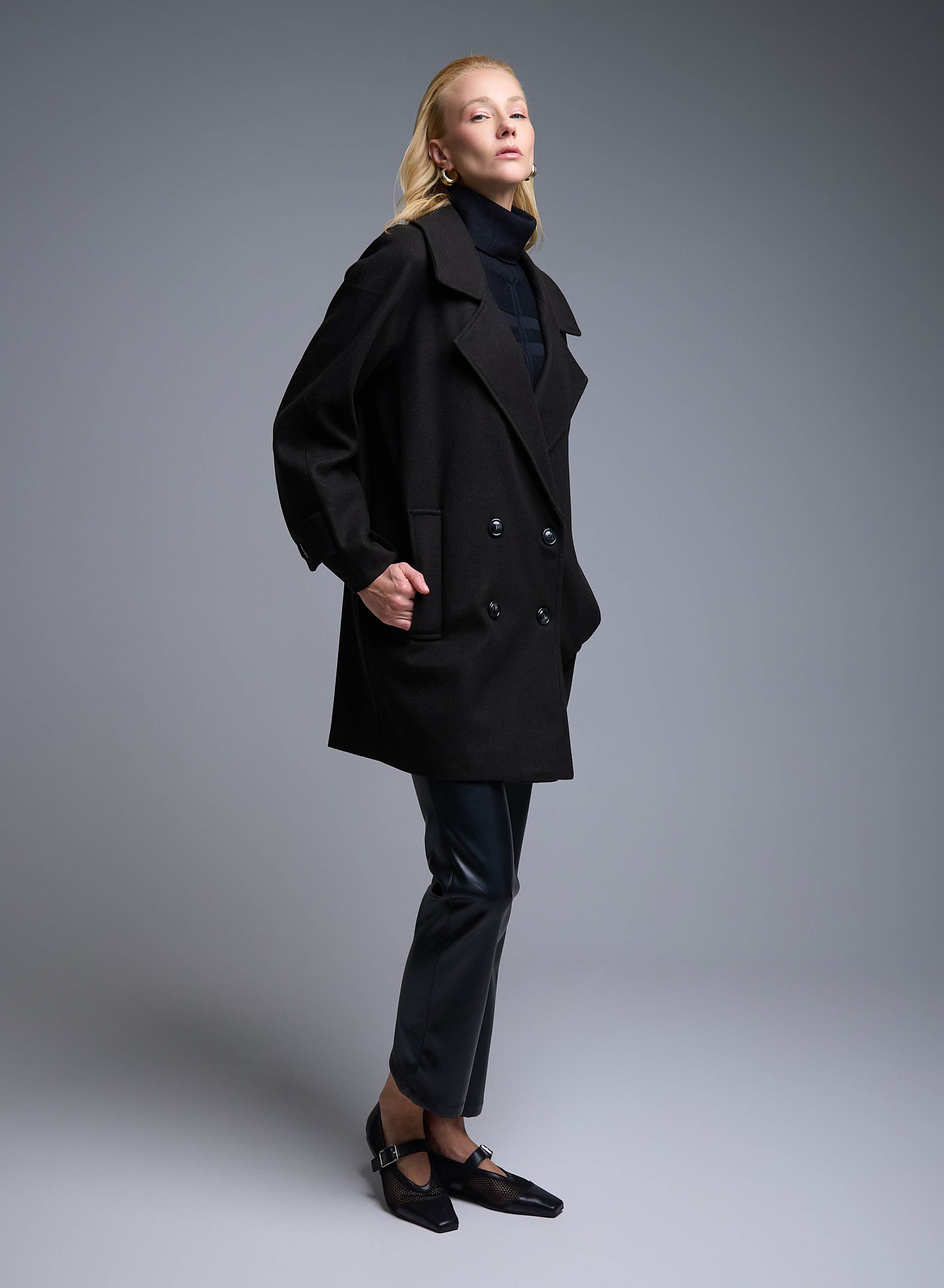 Black short double breasted Coat Motel - 2