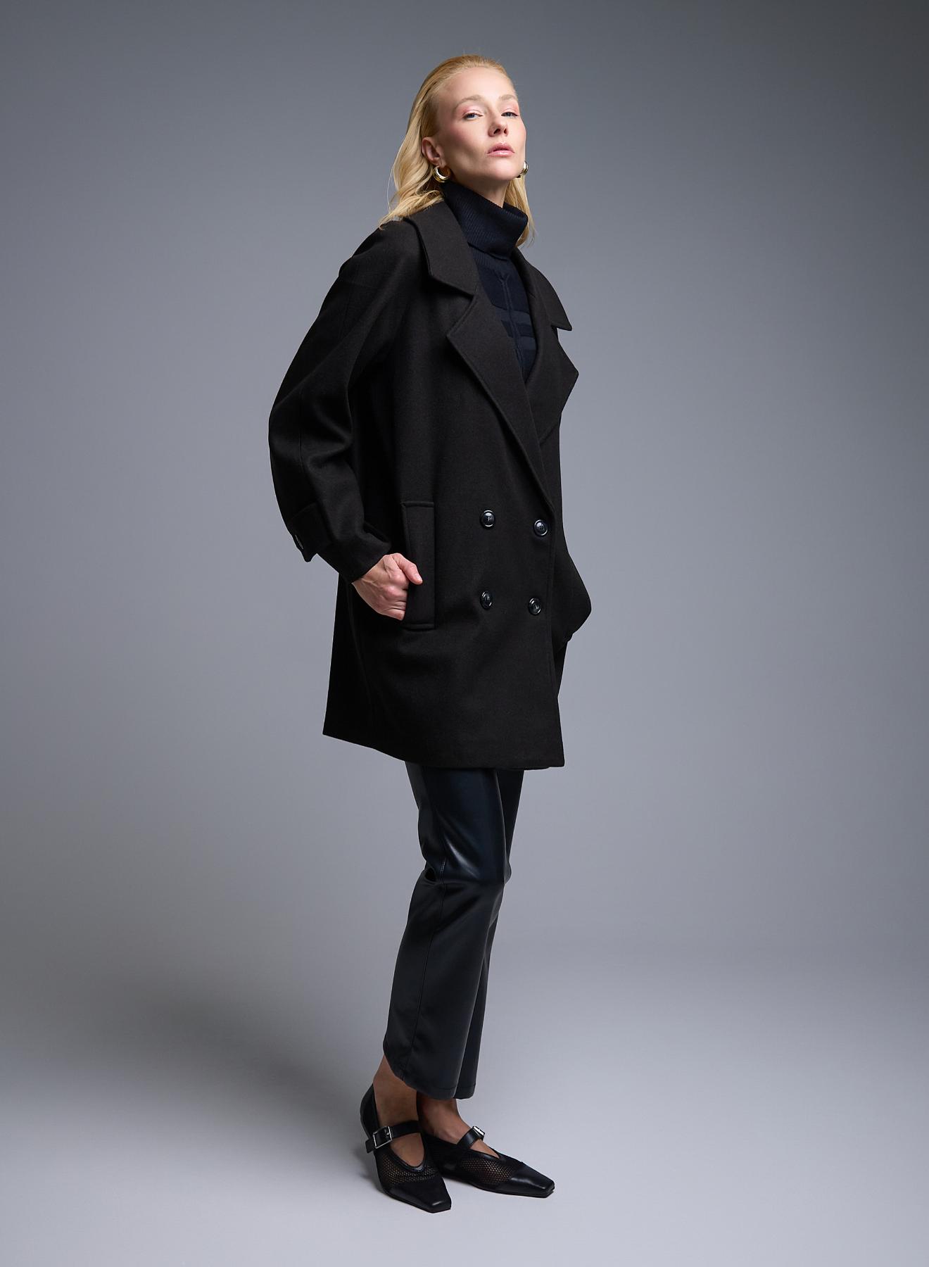 Black short double breasted Coat Motel - 3