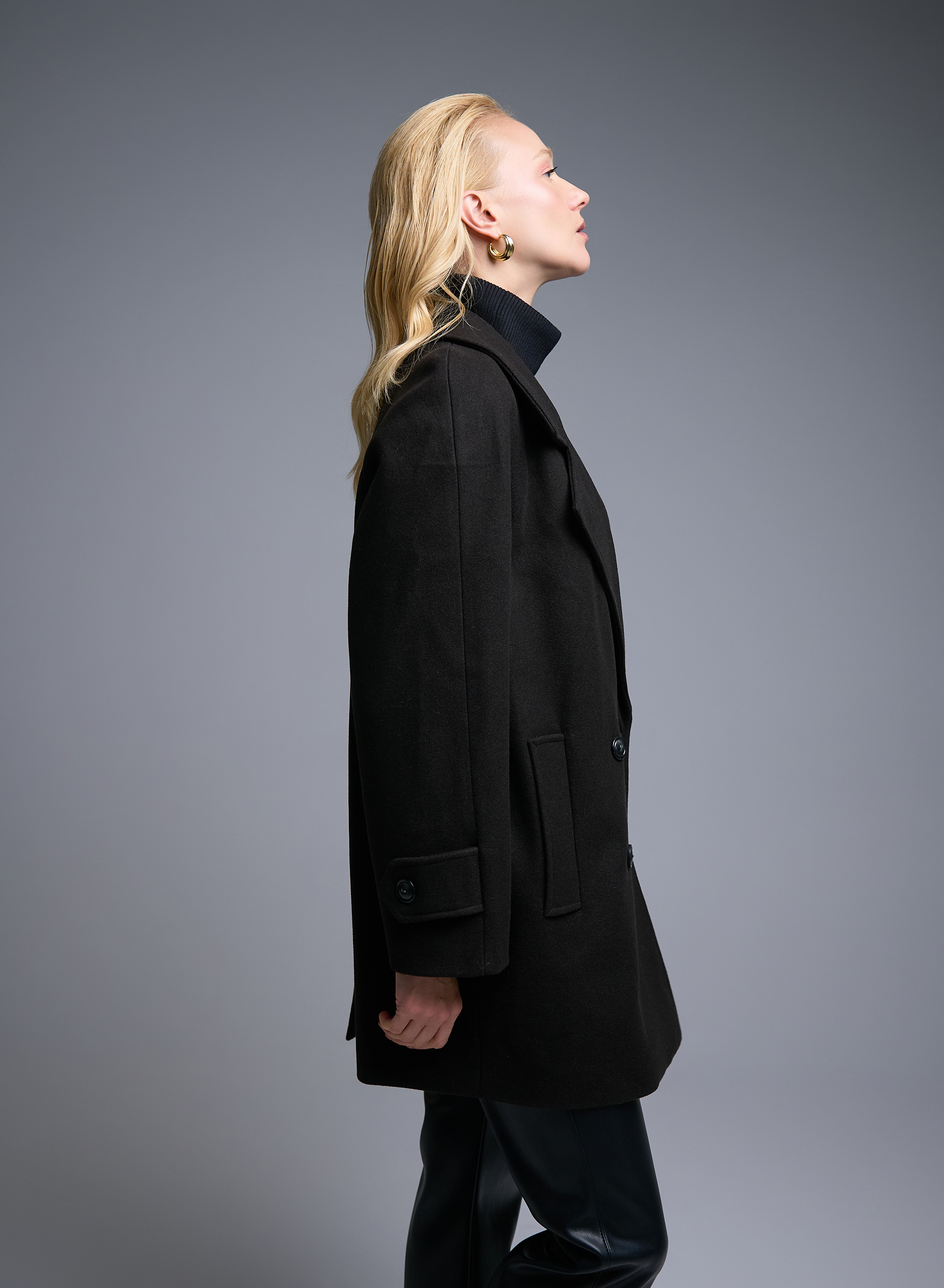 Black short double breasted Coat Motel - 3