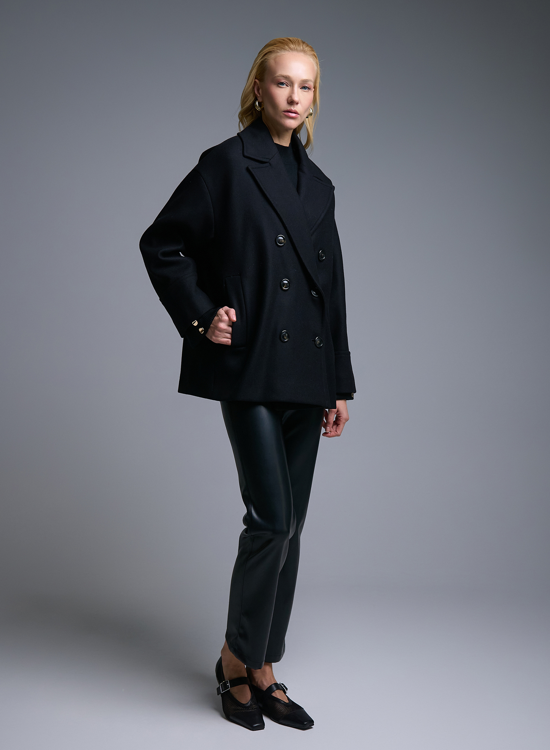 Μαύρο μάλλινο σταυροκούμπωτο Παλτό Emme Marella - 3