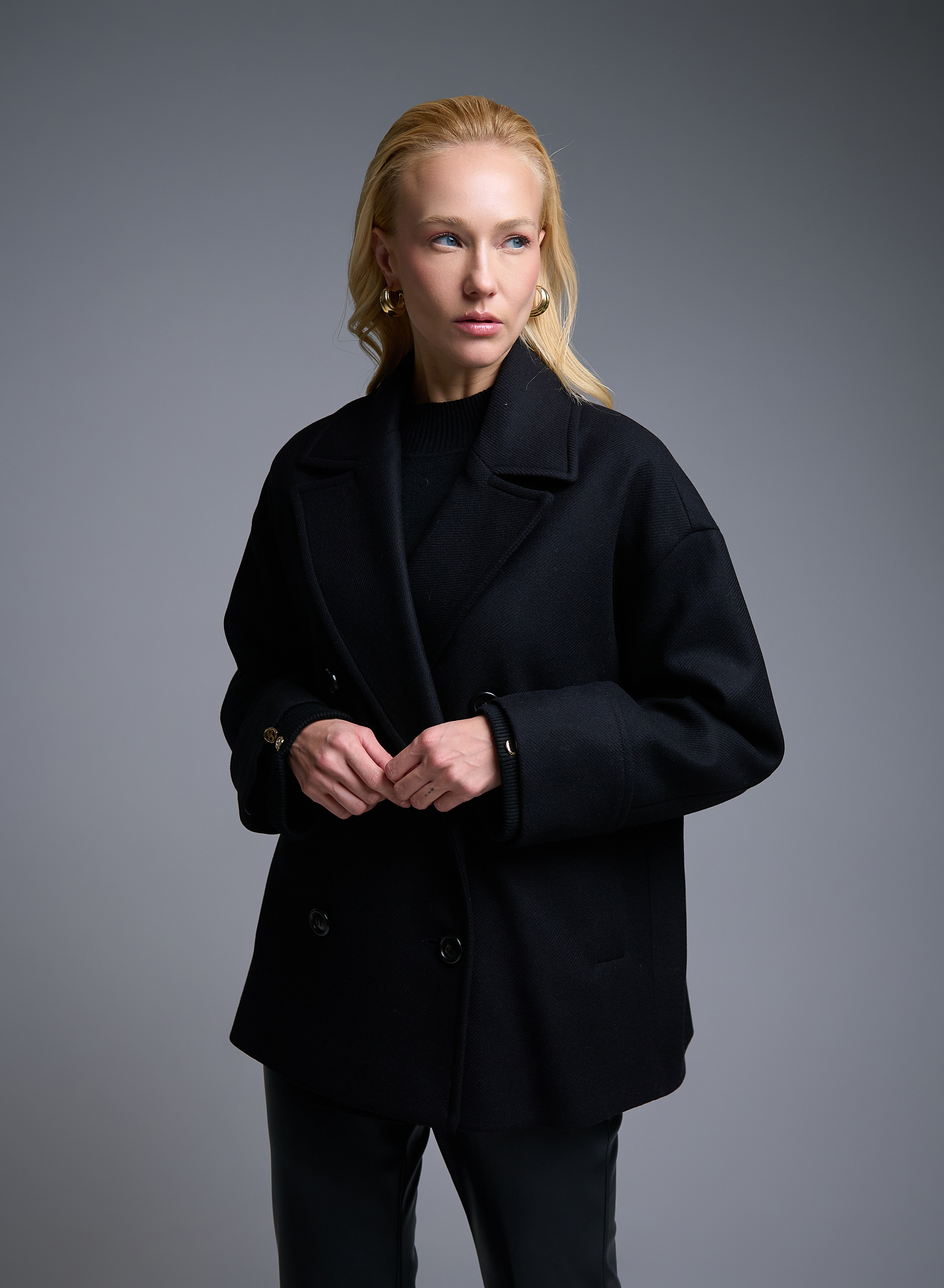 Μαύρο μάλλινο σταυροκούμπωτο Παλτό Emme Marella - 2