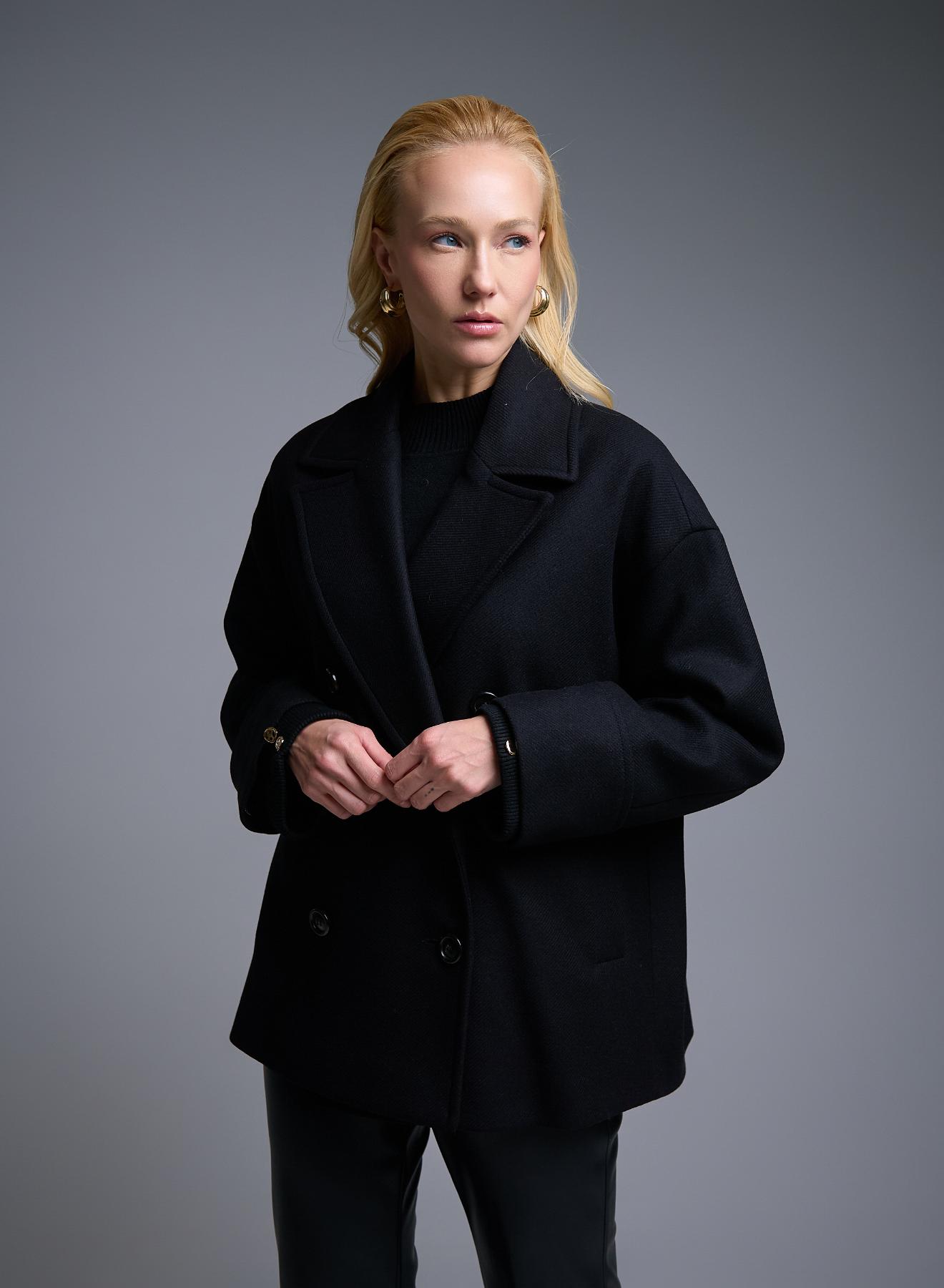 Μαύρο μάλλινο σταυροκούμπωτο Παλτό Emme Marella - 3