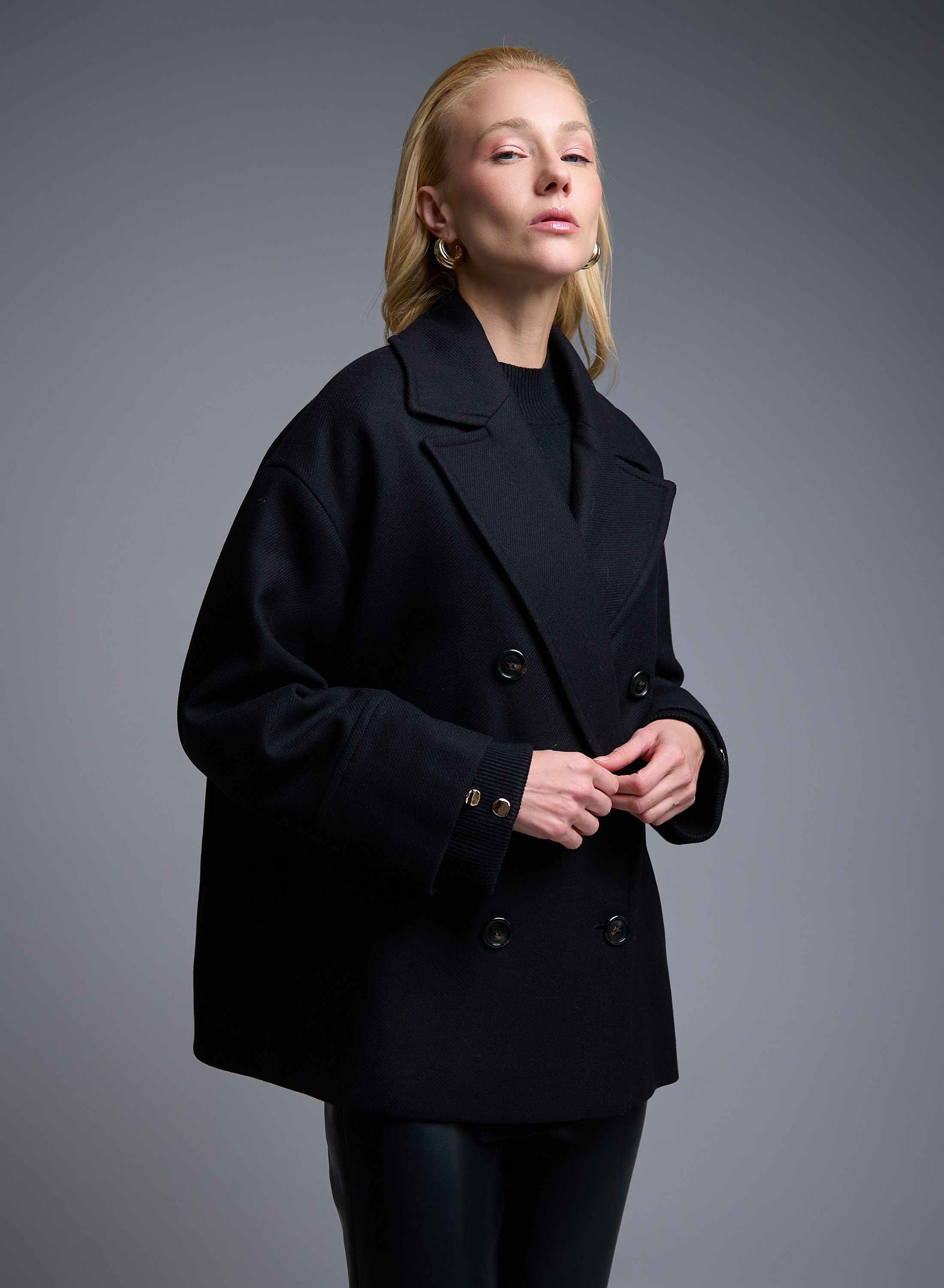 Μαύρο μάλλινο σταυροκούμπωτο Παλτό Emme Marella - 0