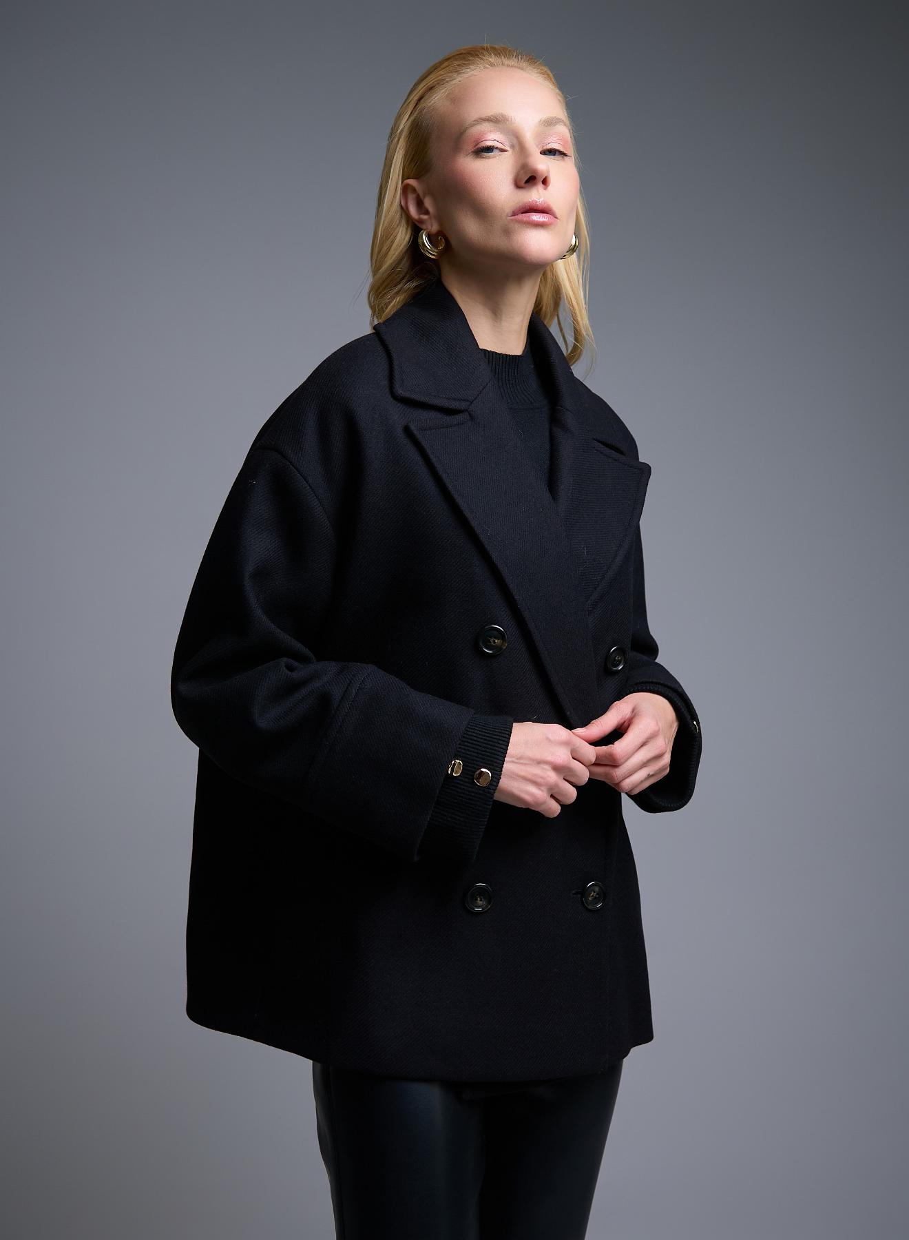 Μαύρο μάλλινο σταυροκούμπωτο Παλτό Emme Marella - 1