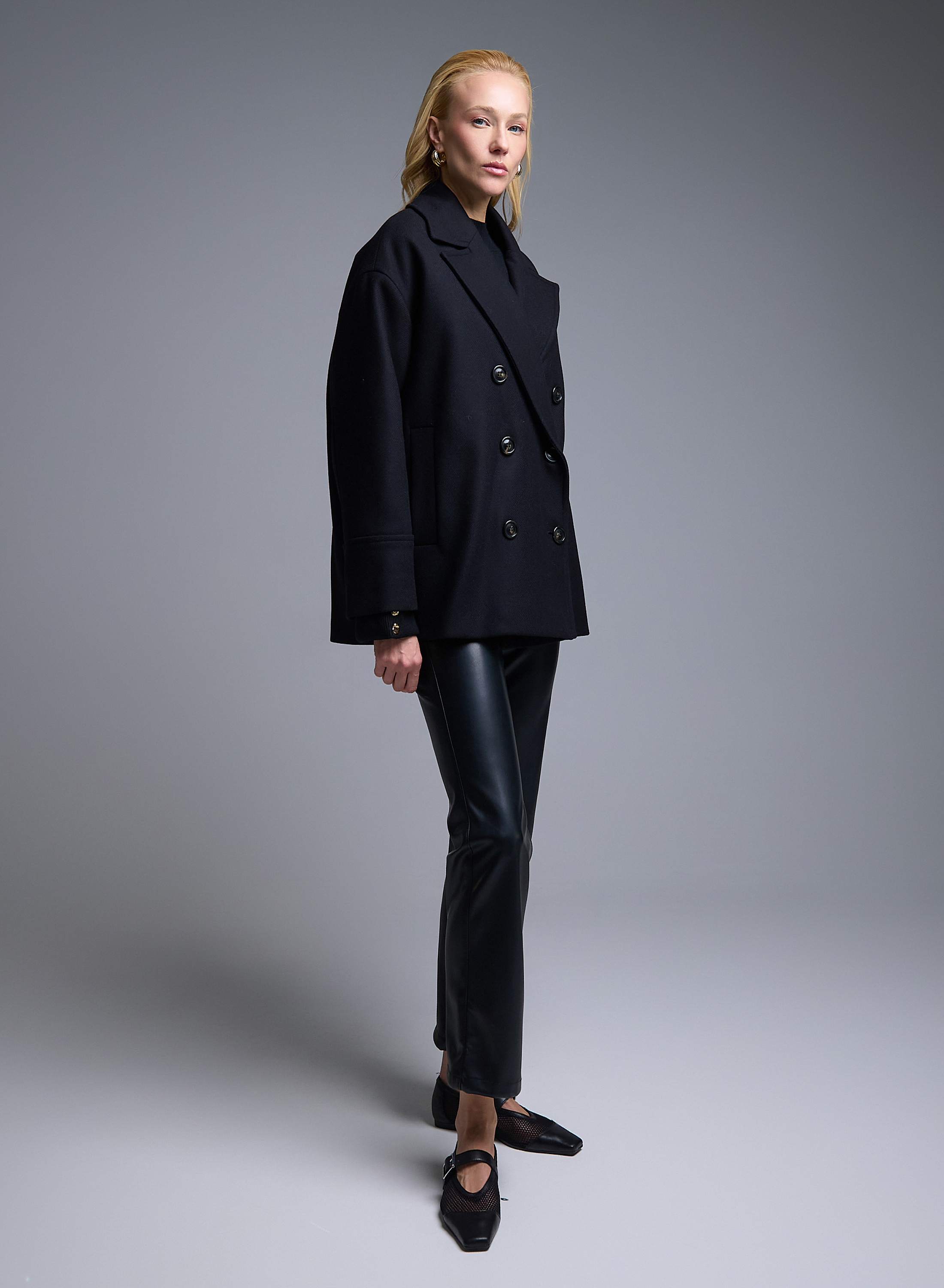 Μαύρο μάλλινο σταυροκούμπωτο Παλτό Emme Marella - 1