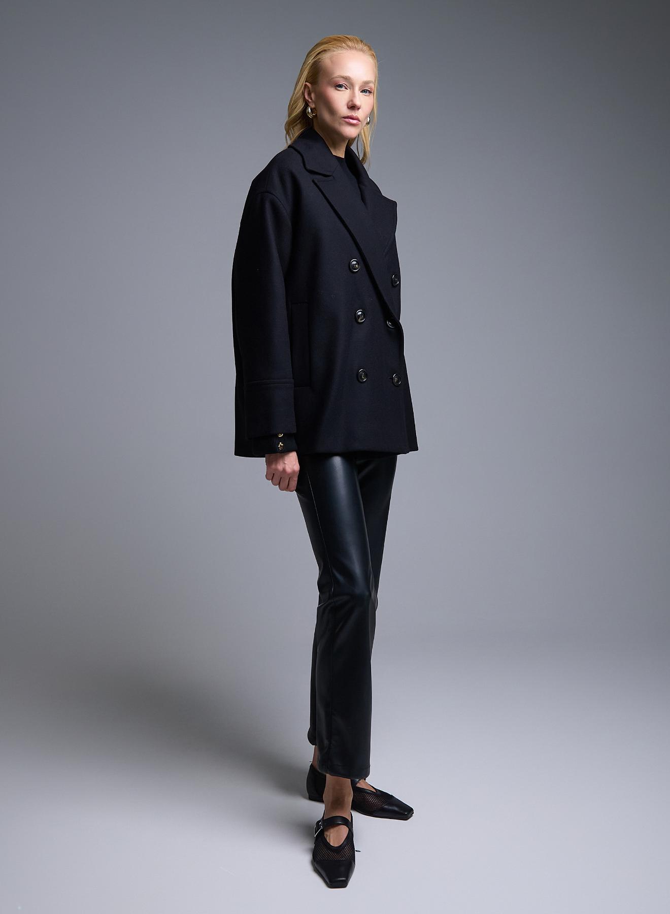 Μαύρο μάλλινο σταυροκούμπωτο Παλτό Emme Marella - 2