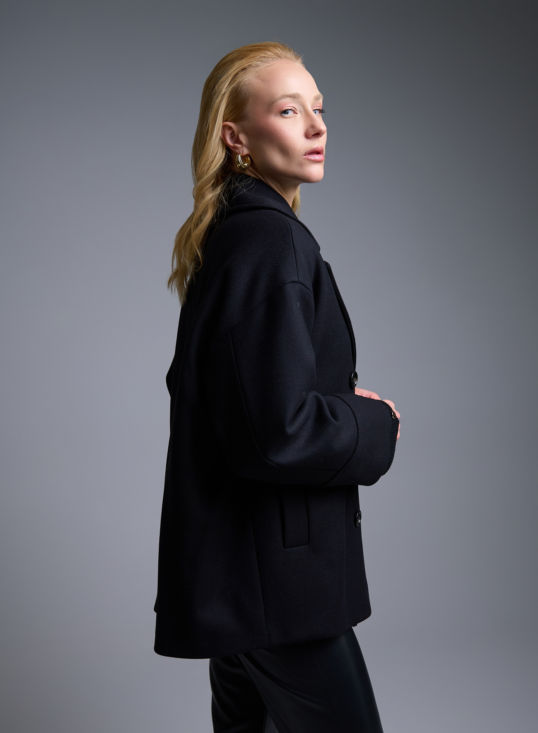 Μαύρο μάλλινο σταυροκούμπωτο Παλτό Emme Marella - 4