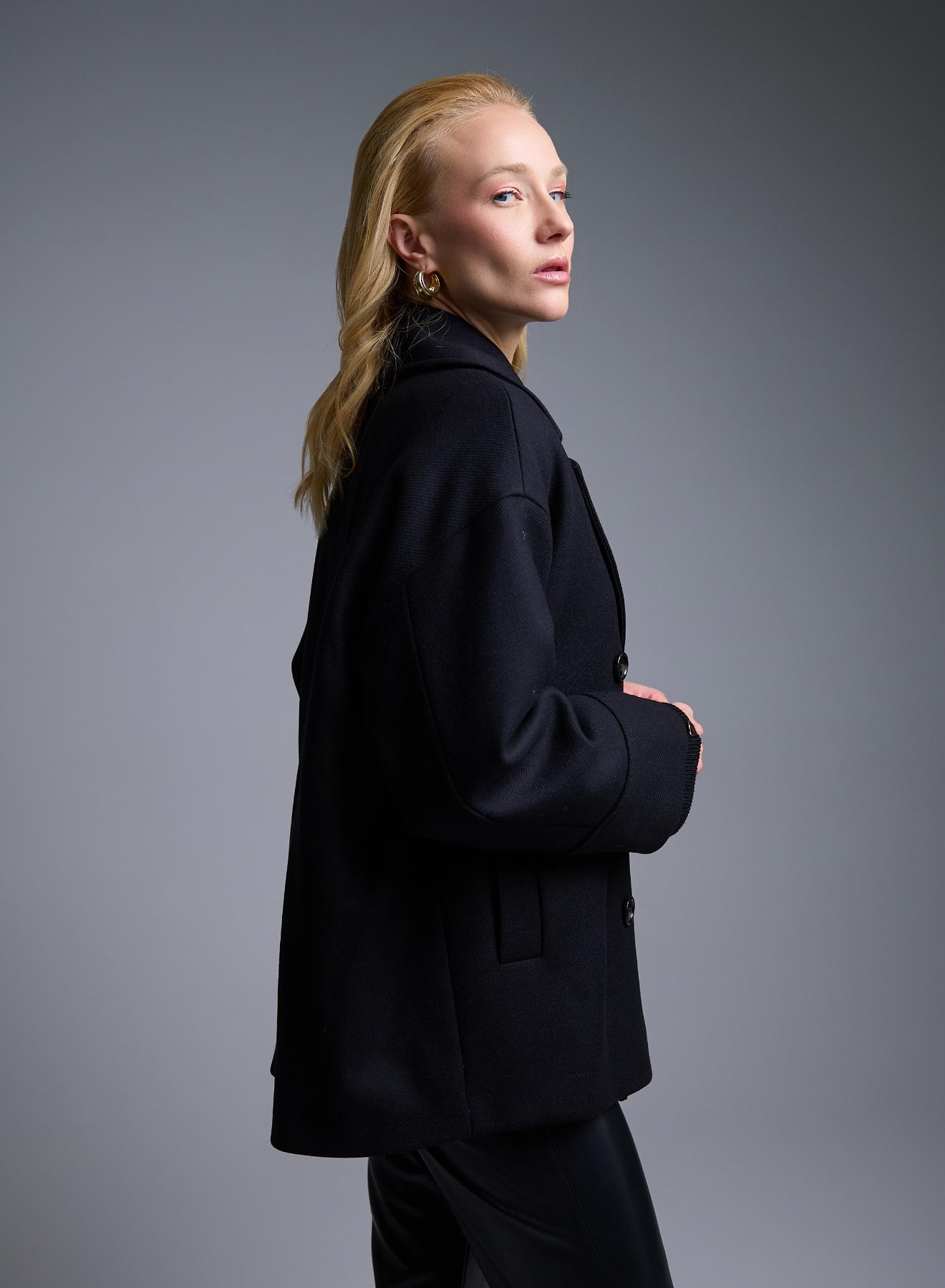 Μαύρο μάλλινο σταυροκούμπωτο Παλτό Emme Marella - 5